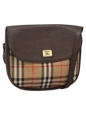 Authentic Burberrys Nova Check Shoulder Bag Canvas Beige Gold